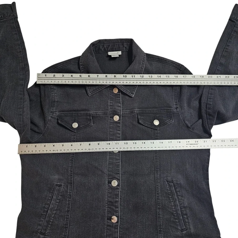 Jaclyn Smith Collection Denim Jacket Button Front‎ Black Jean Jacket XL